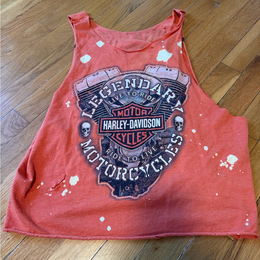 Harley-Davidson Orange Graphic Muscle Tank with White Splatter